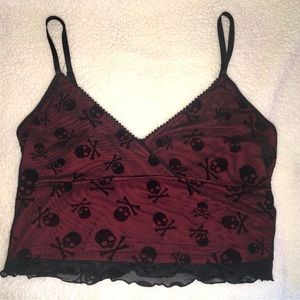Dolls Kill red & black skull mesh cropped cami top goth punk grunge size L/XL